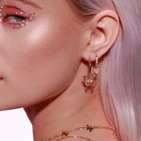 New Butterfly Drop Earrings 14k Rose Gold Plated - Picture 2 of 5